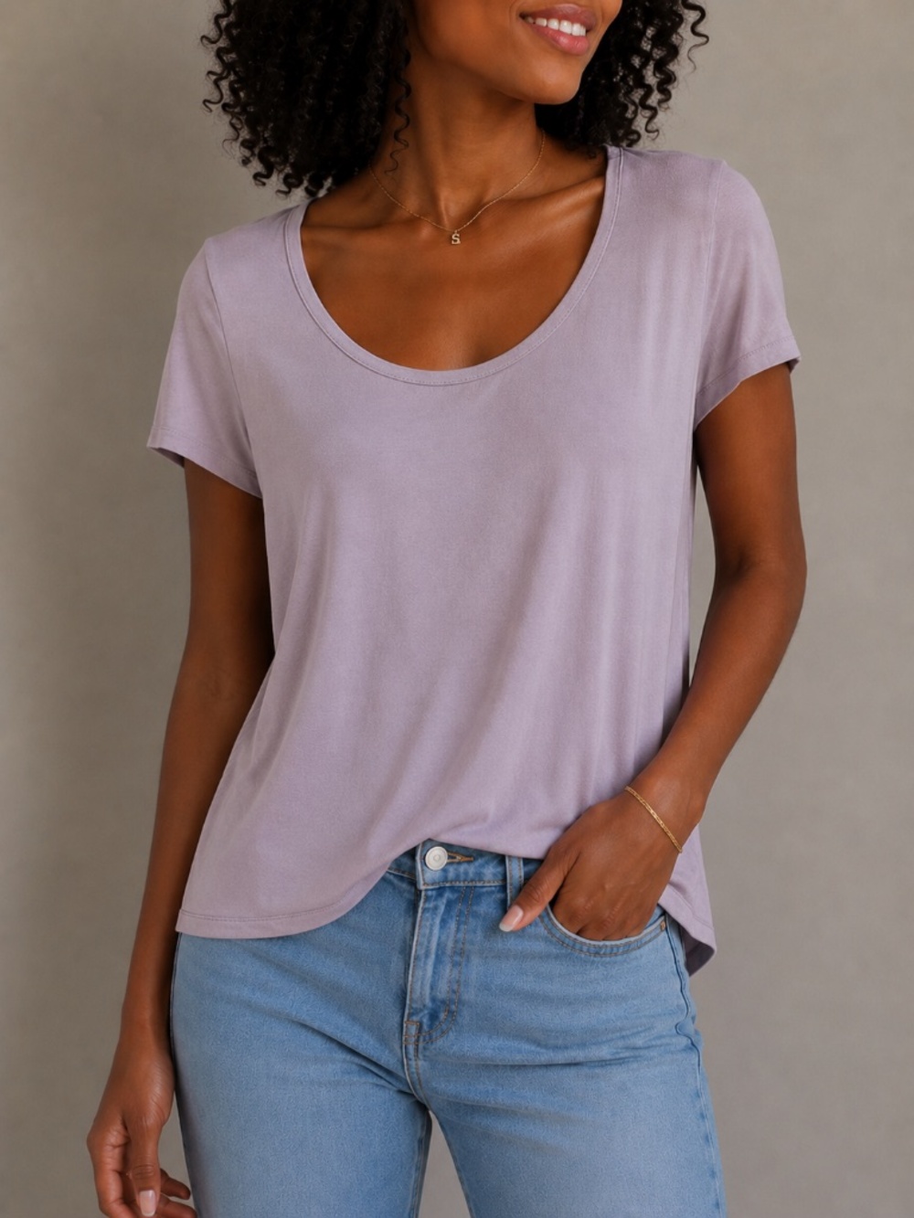 Talula Scoop Neck Short Sleeve T-Shirt Lavender, Size M